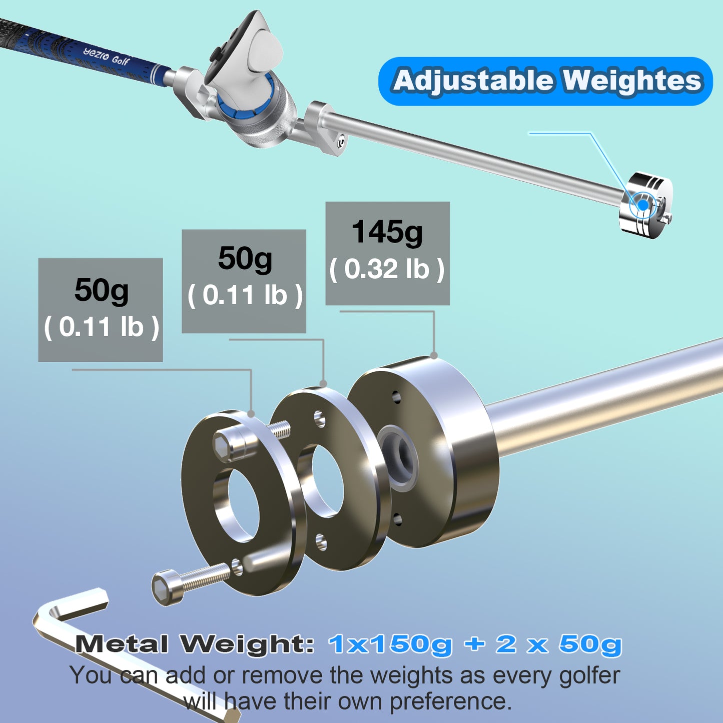 YEZRO Y26 | 26” Golf Club Attachment for Meta Quest 3S/3& Quest 2 - Adjustable Weighted, Right & Left
