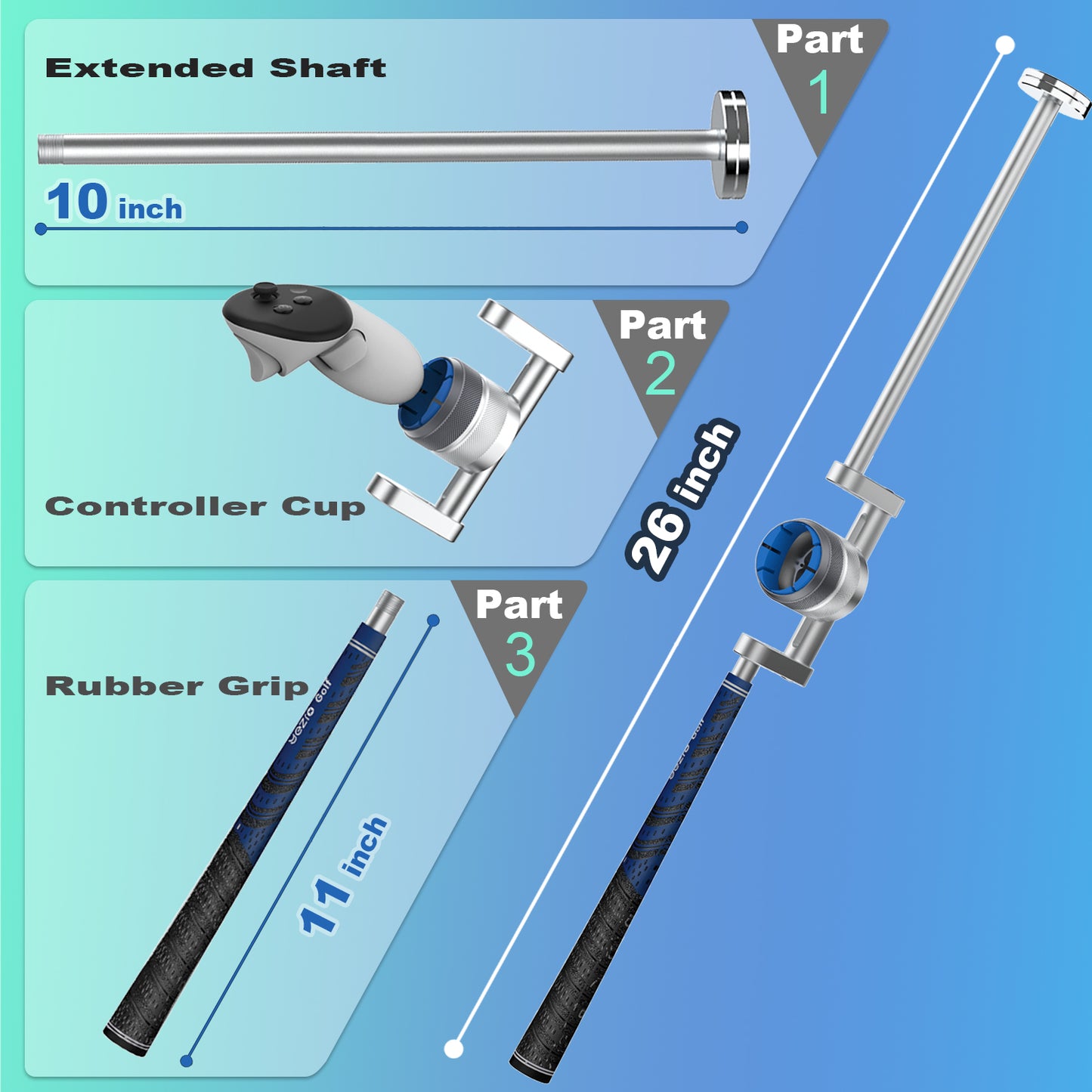 26” Golf Club Attachment for Meta Quest 3& Quest 2 - Adjustable Weighted 90 Degree | Right & Left