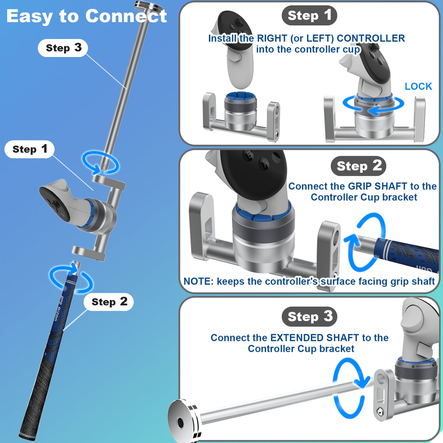 26” Golf Club Attachment for Meta Quest 3& Quest 2 - Adjustable Weighted 90 Degree | Right & Left