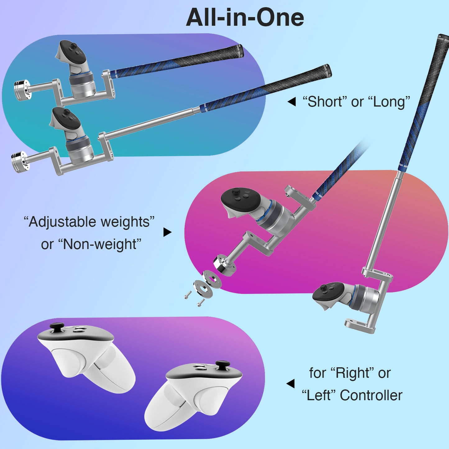 YEZRO Y28 |  27” & 19” Dual Length Golf Club Attachment, Compatible with Quest 2, 3/3s, and Pro Fits Left & Right Controllers