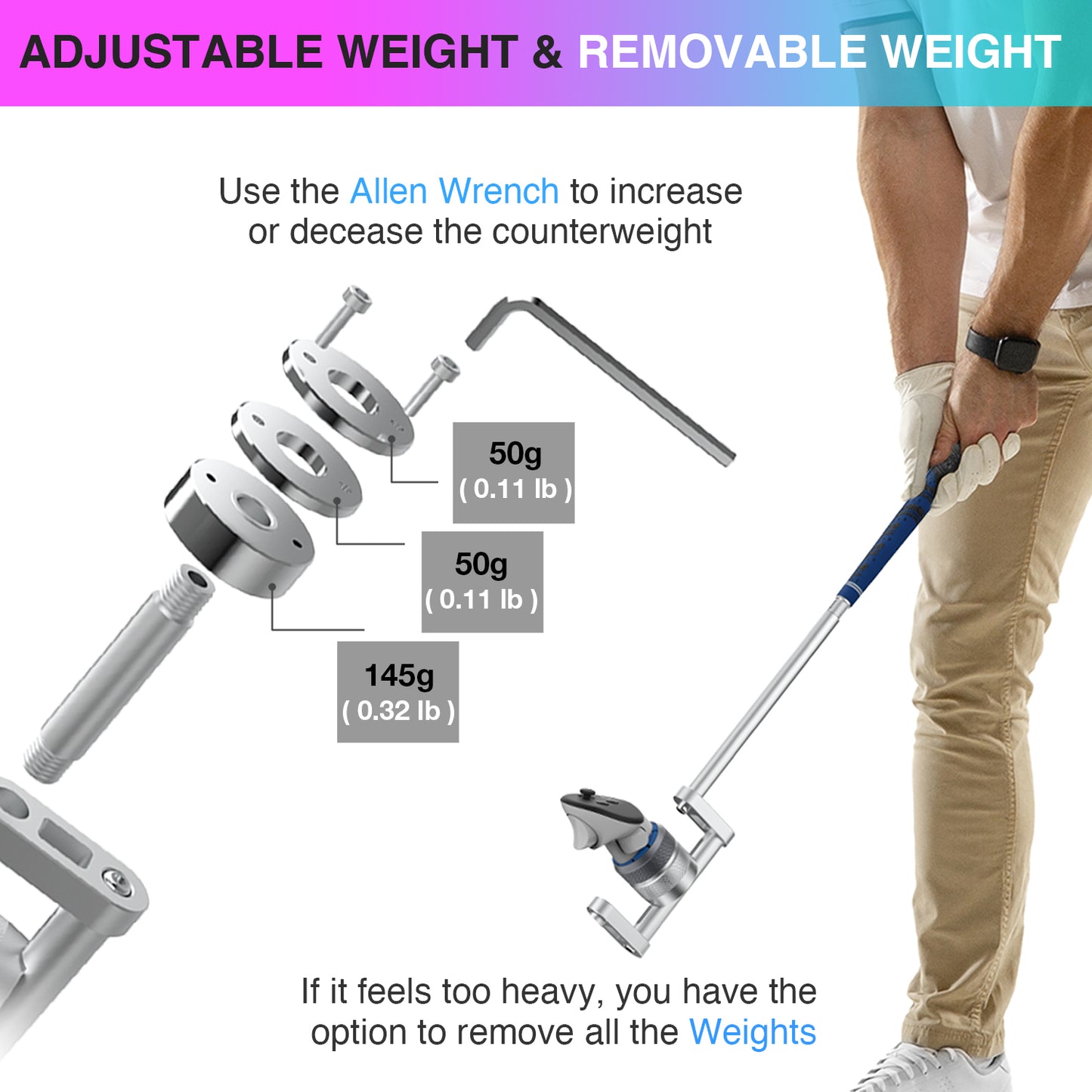 YEZRO Y28 |  27” & 19” Dual Length Golf Club Attachment, Compatible with Quest 2, 3/3s, and Pro Fits Left & Right Controllers
