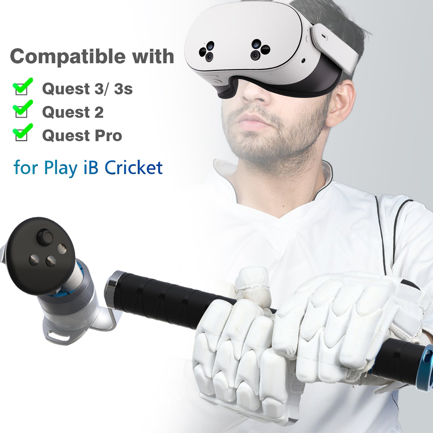 VR Cricket Bat Attachment for iB Cricket - Aluminum Short Cricket Bat Handle Accessory Compatible with Meta Quest 3/3s, Q 2 and Q Pro