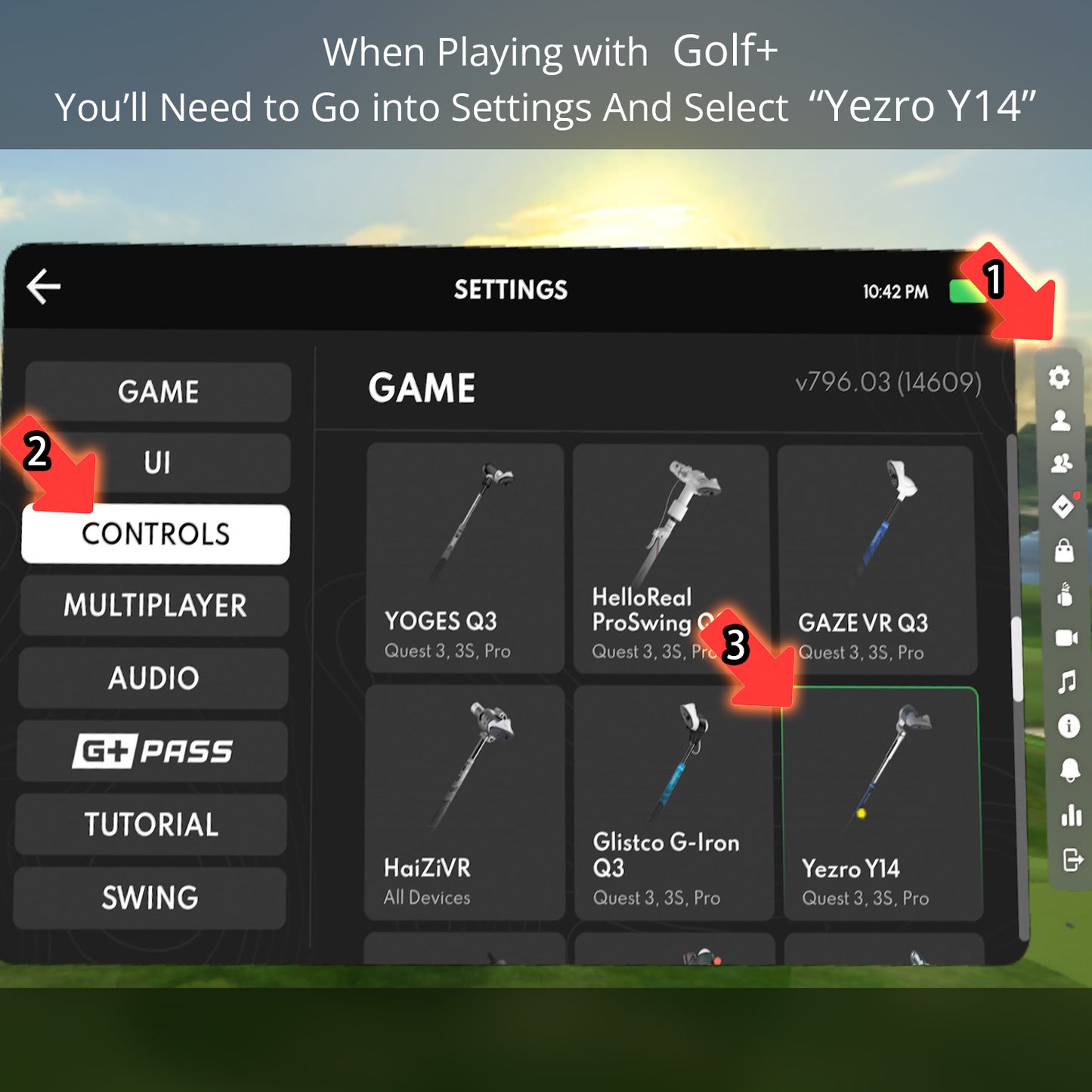 YEZRO Y14 Pro | 20.5" Click Weighted Feedback Golf Club Attachment for Meta Quest 3/3s/Pro/2